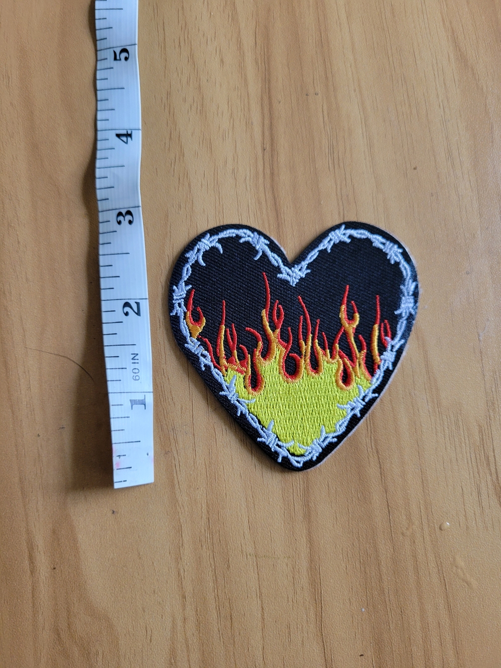 🧋NEW🧋Flaming Heart Embroidered Patch - Black, Yellow & Red